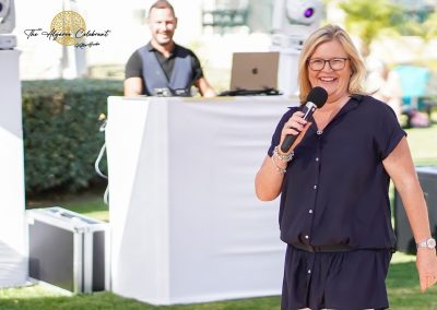 Event hosting at a wedding reception, with The Algarve Celebrant engaging guests alongside Pulse Entertainment, ensuring a lively and seamless celebration.